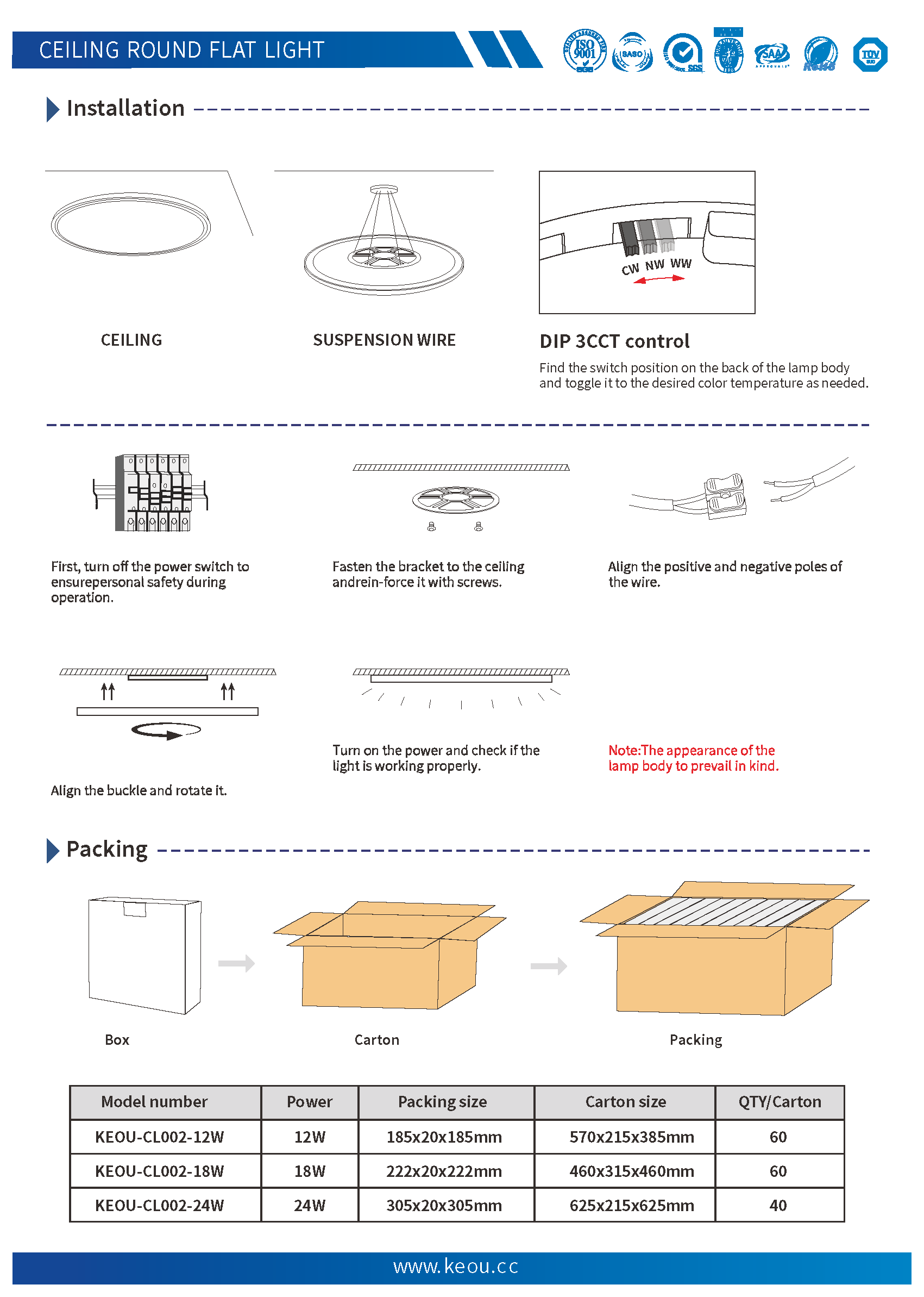 KEOU 3CCT led ceiling lights installation