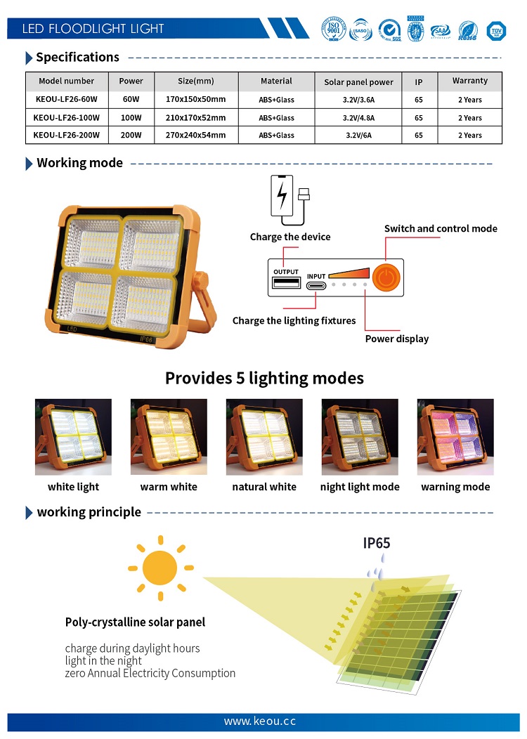 KEOU 60W 100W 200W portable Flood light