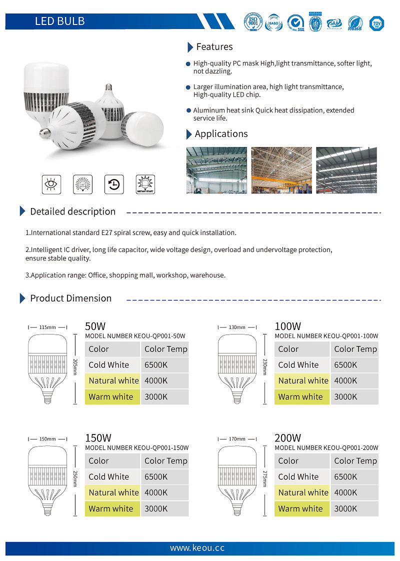 KEOU 50W 100W 150W 200W light bulbs