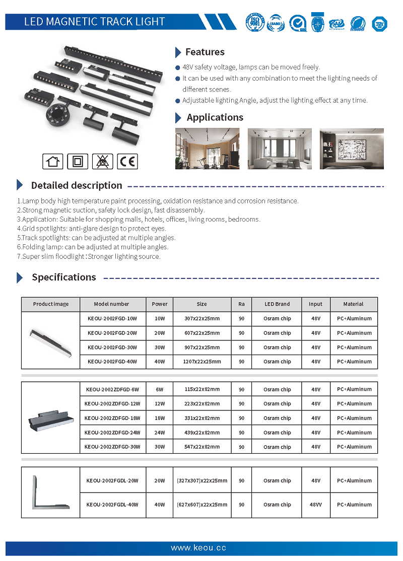 10W 20W 30W led magnetic track light tube